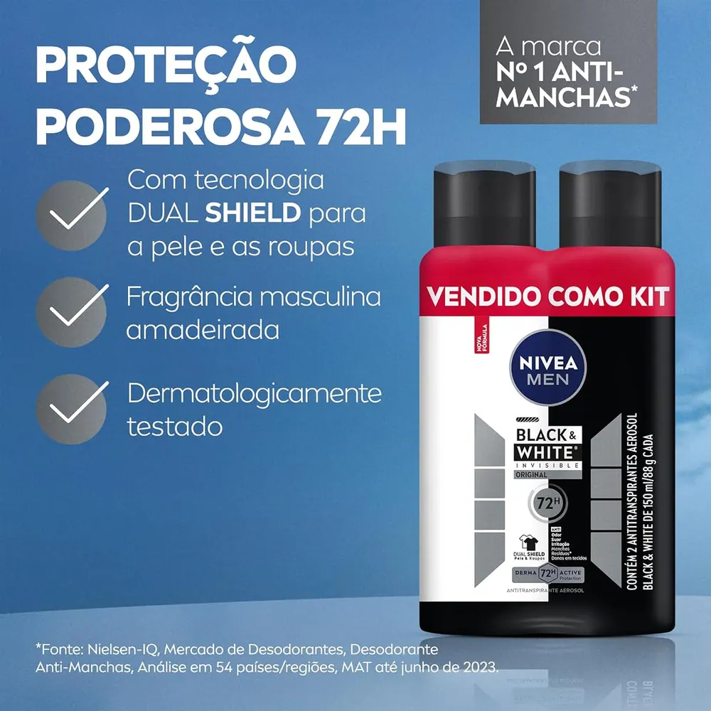 NIVEA Men Desodorante Aerosol Black & White Invisible Original - Kit 2 x 150ml