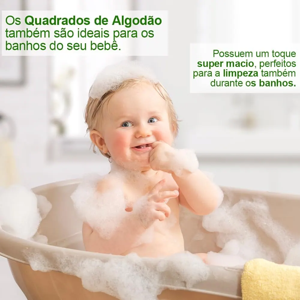 Bellacotton Algodão Quadrado Baby - Kit 3 Pacotes com 100 unidades (300 quadrados)