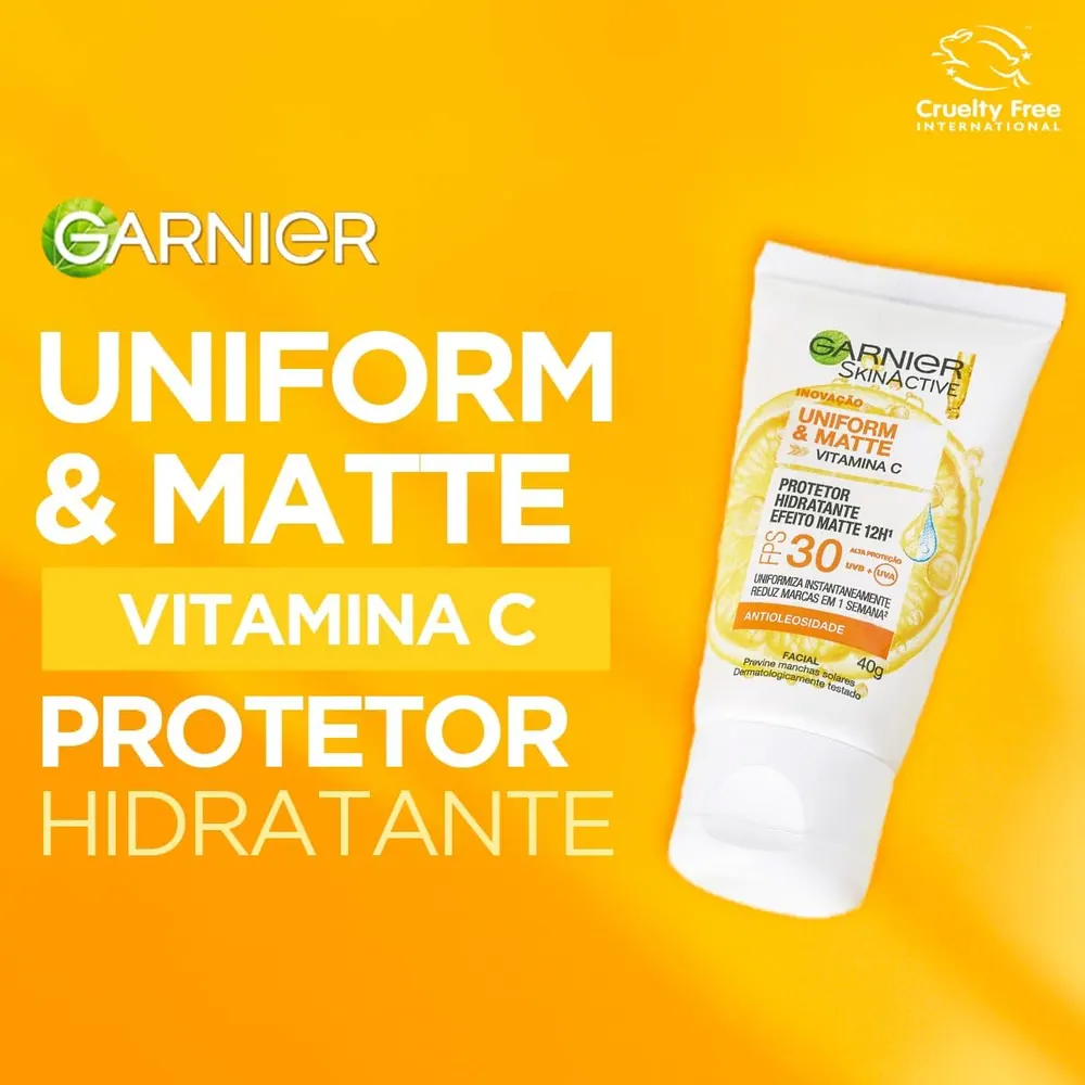 Garnier Uniform & Matte Vitamina C Protetor Solar Facial FPS 30 Sem Cor 40g