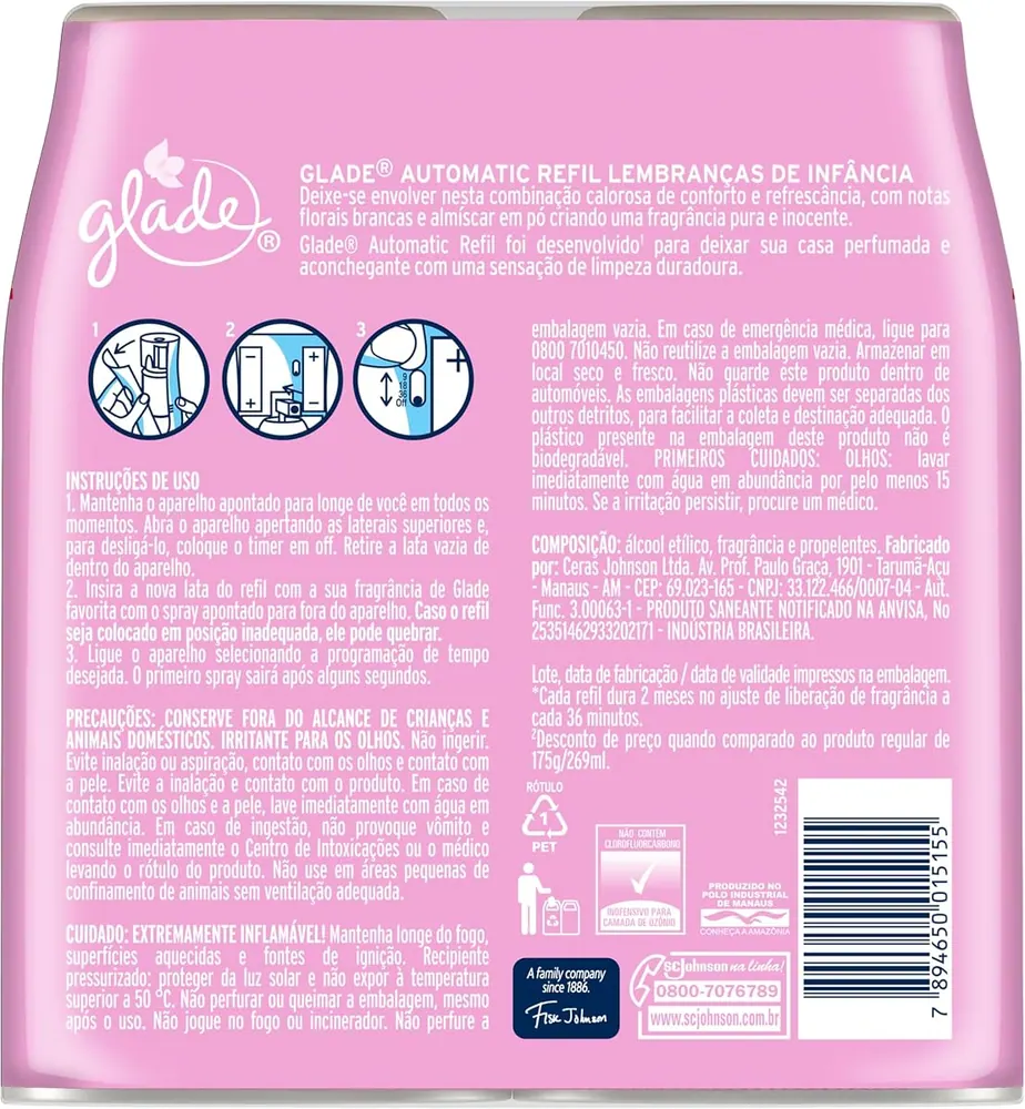 Glade Aromatizador Automático Lembranças de Infância - Kit 2 Refis 260ml