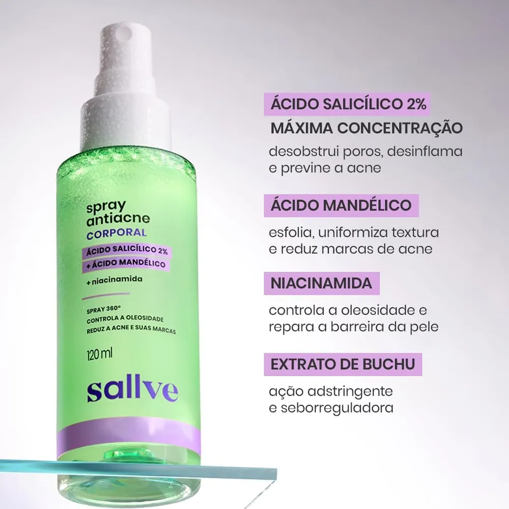 Sallve Spray Corporal com Ácido Salicílico, Mandélico e Niacinamida 120ml