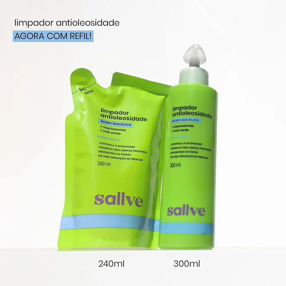 Sallve Limpador Facial Antioleosidade com Ácido Glicólico e Niacinamida - Refil 240ml