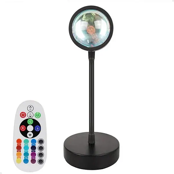 Luminária de Mesa Pôr do Sol LED 16 Cores RGB com Controle Remoto e 4 Filtros - USB 5V - Preto