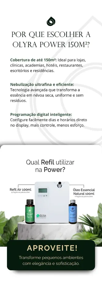 Aromatizador Profissional Olyra Power 150m² - Alta Performance para Grandes Ambientes