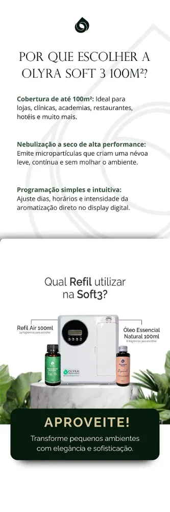 Aromatizador Profissional Olyra Soft 3 100m² - Nebulização a Seco Programável