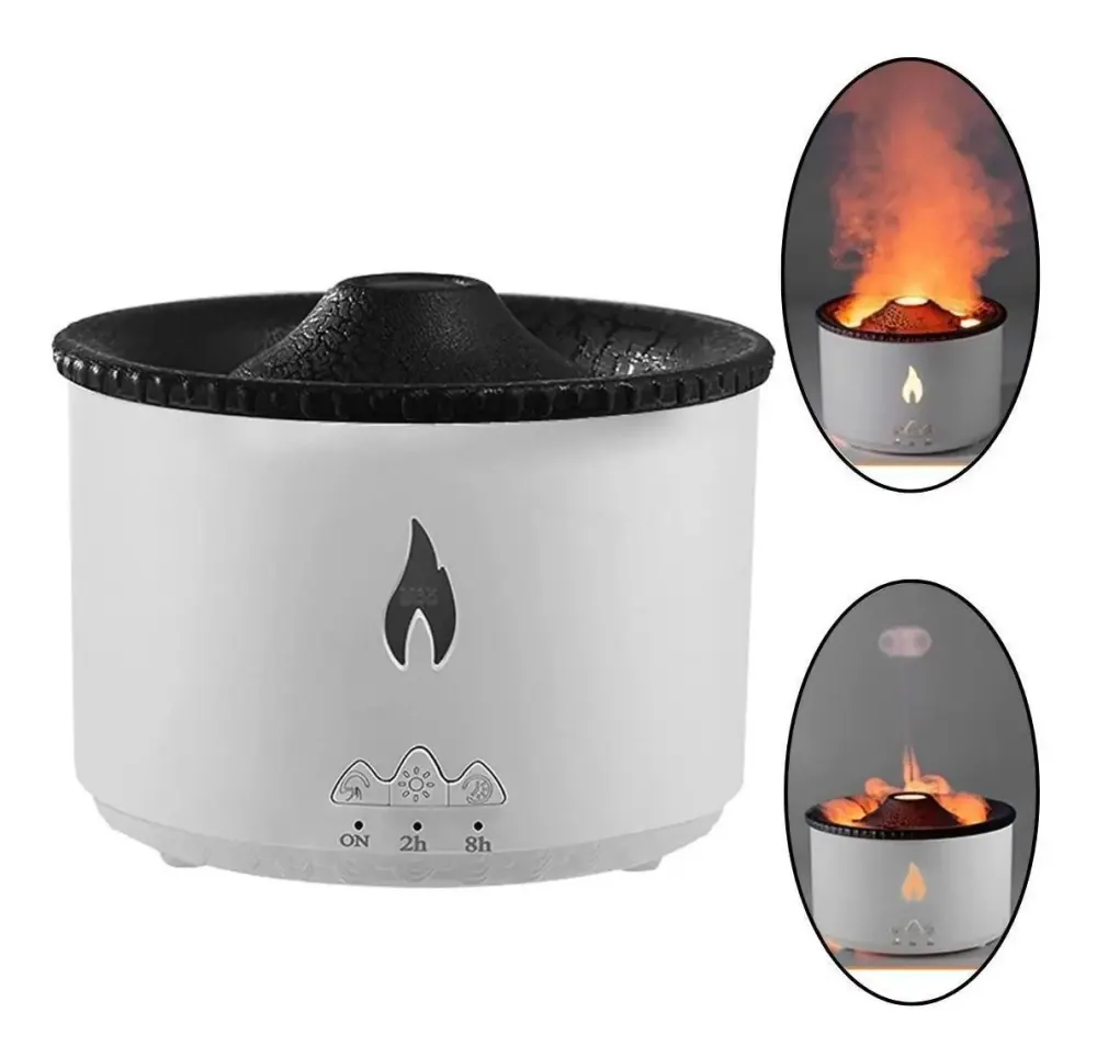 Difusor de Aromas Vulcão Chama 130ml USB - Mini Umidificador LED Mesa Bivolt