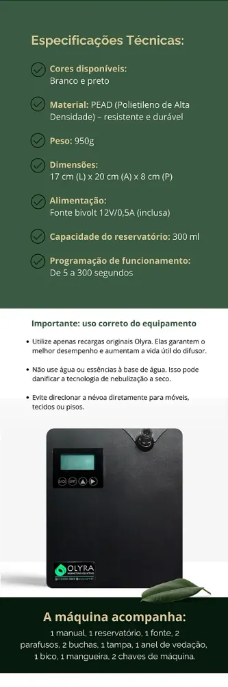Aromatizador Profissional Olyra Power 150m² - Alta Performance para Grandes Ambientes