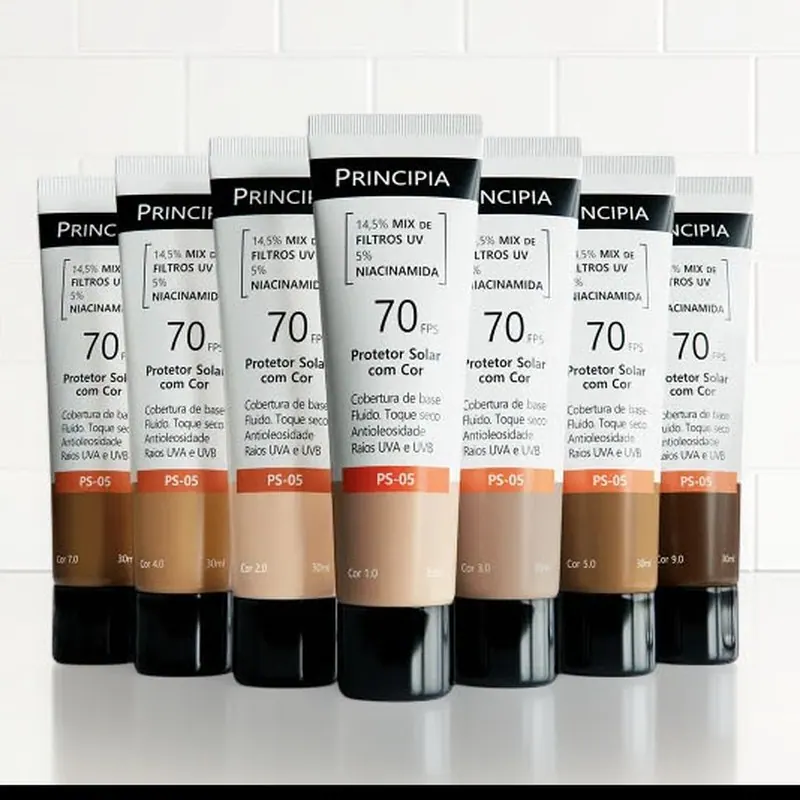 Principia Protetor Solar Facial PS-05 FPS 70 Com Cor - Filtros UV + Niacinamida
